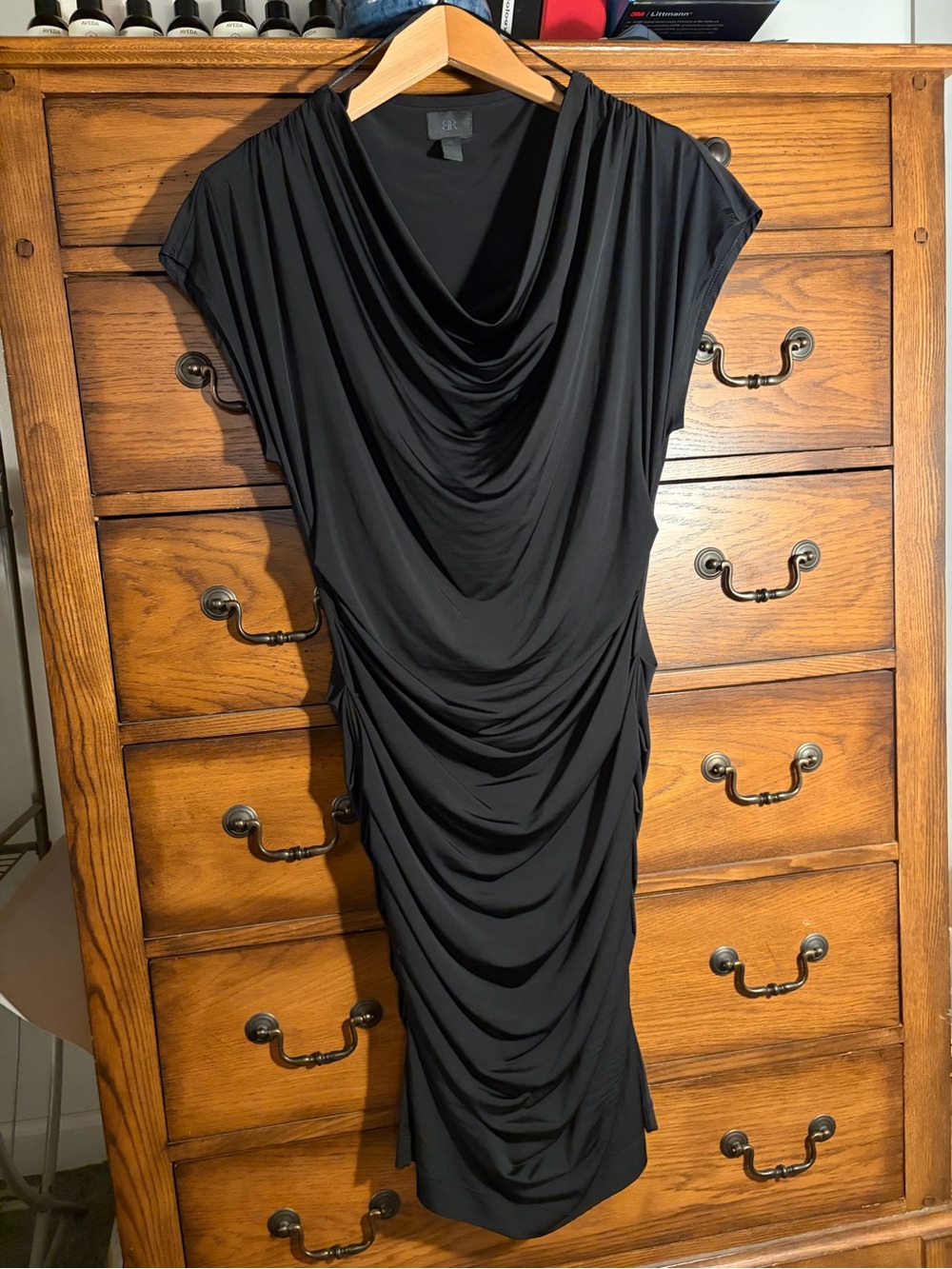 Banana Republic Black Draped Cowl Midi Dress